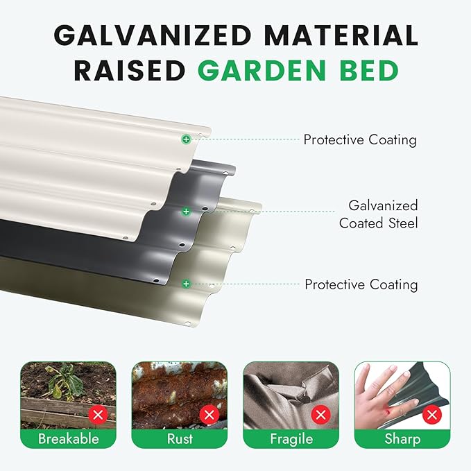 INNO STAG 3 Pcs Round Galvanized Raised Garden Bed — 2×2×1ft Planter Box Outdoor Raised Beds Kit for Gardening Vegetables Fruits Herbs and Flowers White