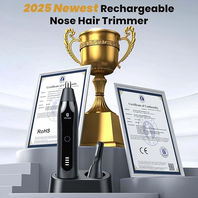 Ear and Nose Hair Trimmer for Men 2025 Professional Painless USB Rechargeable Eyebrow &amp Facial Electric Hair Trimmer for Men Women Powerful Motor Dual Edge Blades IPX7 Waterproof Cool Gray