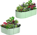 2-Pack Oval Raised Planter Bed 6x3x1FT Green Galvanized Metal for Outdoor Flowers