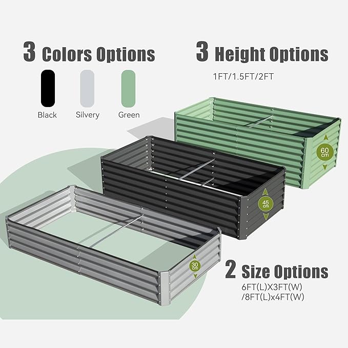 Galvanized Raised Garden Bed 8x4x1.5FT Tall Galvanized Planter Raised Garden Boxes Outdoor Large Steel Planter Box for Flowers Vegetables Herbs Green