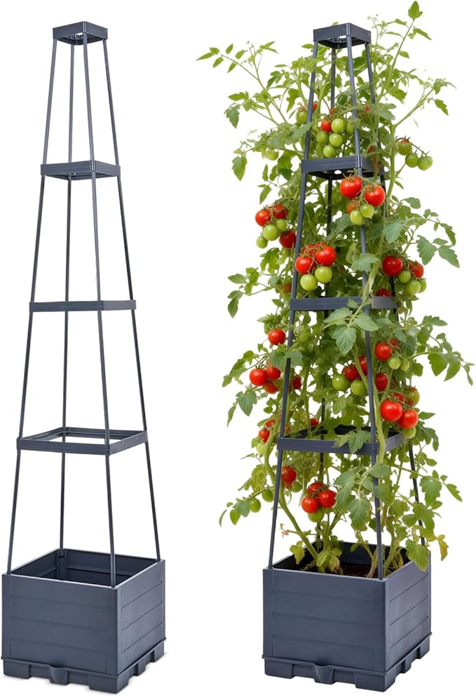 2 Packs Tomato Planter with Trellis 56 Tomato Cages for Indoor &amp Outdoor Climbing Plants Self Watering Raised Garden Bed Planter Box for Garden Patio