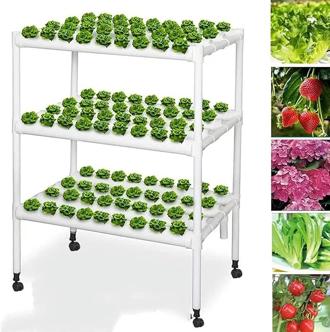 Hydroponic Grow Kit Hydroponics Growing System 3 Layers 108 Plant Sites Food-Grade PVC-U Pipes Hydroponic Planting Equipment with Water Pump Gift for Gardening Lover