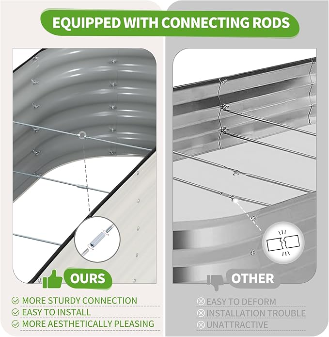 Galvanized Raised Garden Bed - 6x2x1.4FT Metal Planter Boxes Outdoor | Oval Steel Raised Bed Kit for Gardening with Protective Tape Gloves for Vegetables Flower Herb (White)