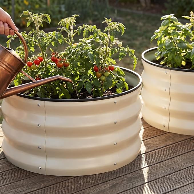 COMHOMA 3 Pack Round Raised Garden Bed 2x2x1ftGalvanized Metal Planter Box Kit for Outdoor GardeningVegetable Flower Herb Growing Beds with Gloves ToolsWhite