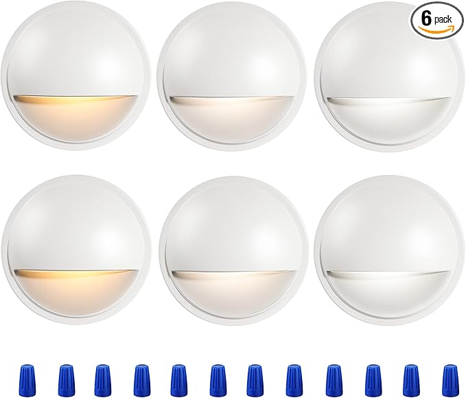 CLOUDY BAY [6 Pack] 3CCT Low Voltage LED Deck Lights Outdoor2700K/3500K/5000K SelectableLandscape Step Stair Railing Fence Light Wired3W12V-24V AC/DC Deck Lighting FixturesWhite