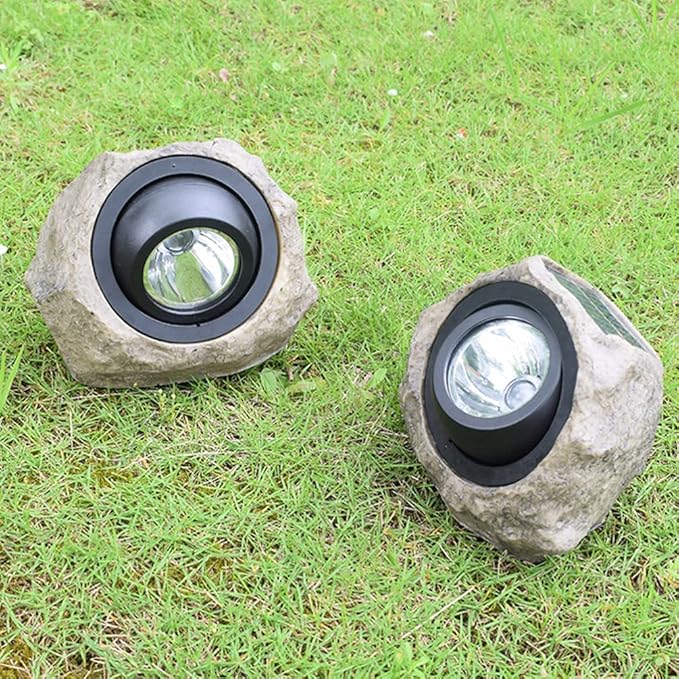 Uonlytech 1pc Solar Stone Spotlight Brightness Outdoor Decorative Lamp for Lawn Garden Patio Imitated Warm Light Options