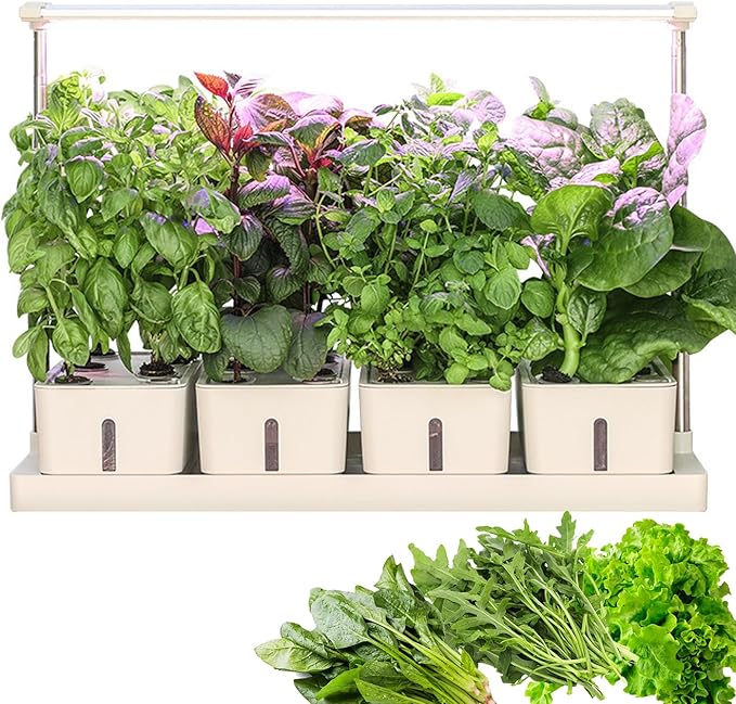 Hydroponics Growing System Indoor Herb Garden with 3 Kinds of Led Grow Light 20h Timer 75cm Adjustable Light Stand Separate Planting Box Water Inlet Design Smart Garden Hydroponic