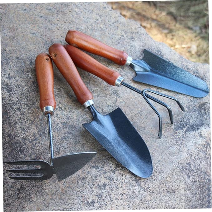 4pcs Mini Garden Tool Set Thickened Iron Spade Handle Planting Shovel for Transplanting Seedlings Weeding and Cultivating Flowers and Vegetables
