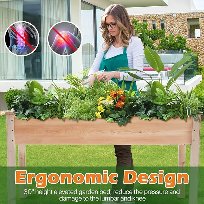Raised Garden Bed 49x24x30 in Elevated Planter Bed Wooden Garden Beds with Legs Outdoor Plants Beds for Garden Patio Vegetables Herbs Nature