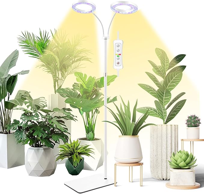 yadoker Desk Plant Grow Light for Indoor Plant Dual-Head LED Grow LightHeight AdjustableAutomatic Timer with 8/12/16 Hours10-Level BrightnessIdeal for Small Plant Grow