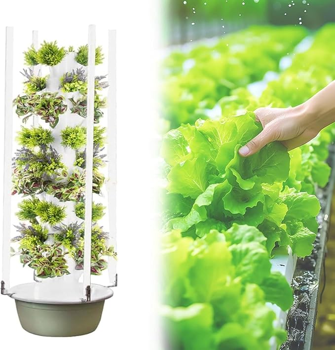 Hydroponics Growing System Kit Vertical Garden Planter with Grow Lamp Adjustable Hydroponic Garden Hydroponics Growing Tower with Hydrating Pump Adapter Net Pots5Layer