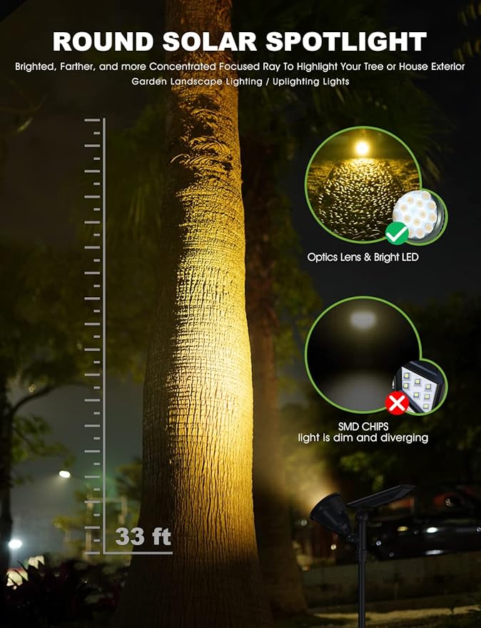 DBF Solar Lights Outdoor 600LM Solar Spotlights Outdoor Waterproof 2 Brightness Mode Adjustable 18 LED Flag Pole Light for Garden Yard Patio Landscape Driveway Garage Pool(Warm White 2 Pack)