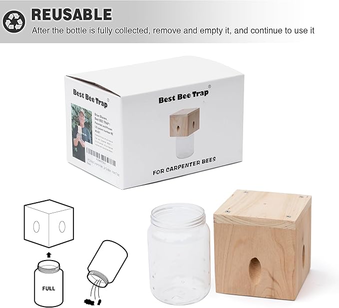 1 PCS Wood Carpenter Bee Trap for Outside - Best Bee Trap - Cube Style Nature Hanging Carpenter Bee Traps Plastic Jar Outdoor - Insect Traps