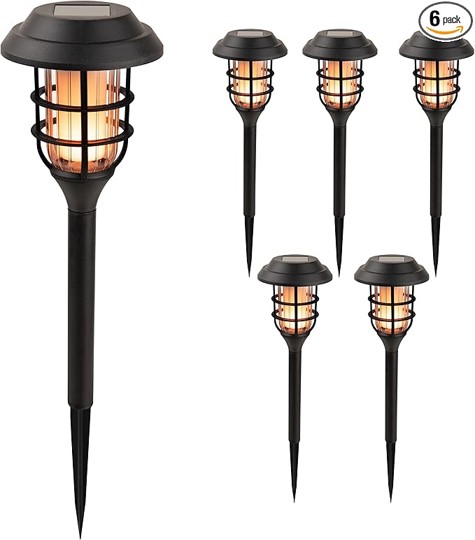 Alpine Corporation 17 Tall Outdoor Solar Powered Pathway LED Torch Light Stakes (Set of 6)