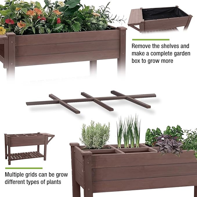 GUTINNEEN Raised Garden Bed 52.7x22x30in Outdoor Gardening Elevated Wood Plant Boxes Liner Included