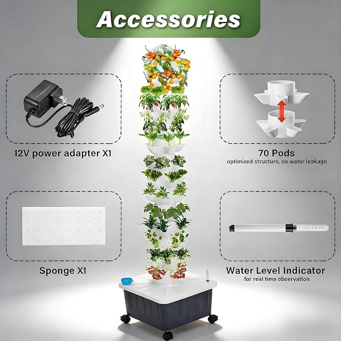Garden Plant Tower Hydroponics Growing Kit 45-Holes Vertical Garden PlanterSuitable for Planting on Balconies in Gardens and in Small courtyards