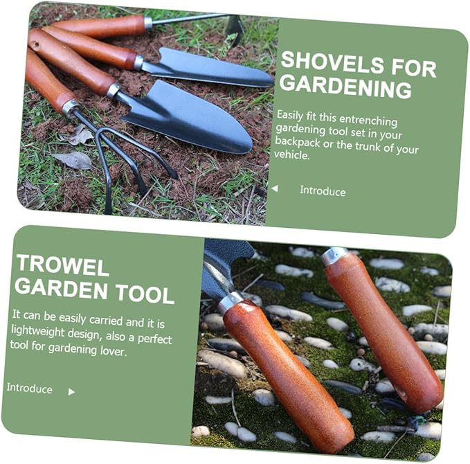 4pcs Garden Tool Set Extended Narrow Spade 3-Prong Rake Dual-use Hoe Soil Scoop for Planting Transplanting and Gardening Tasks
