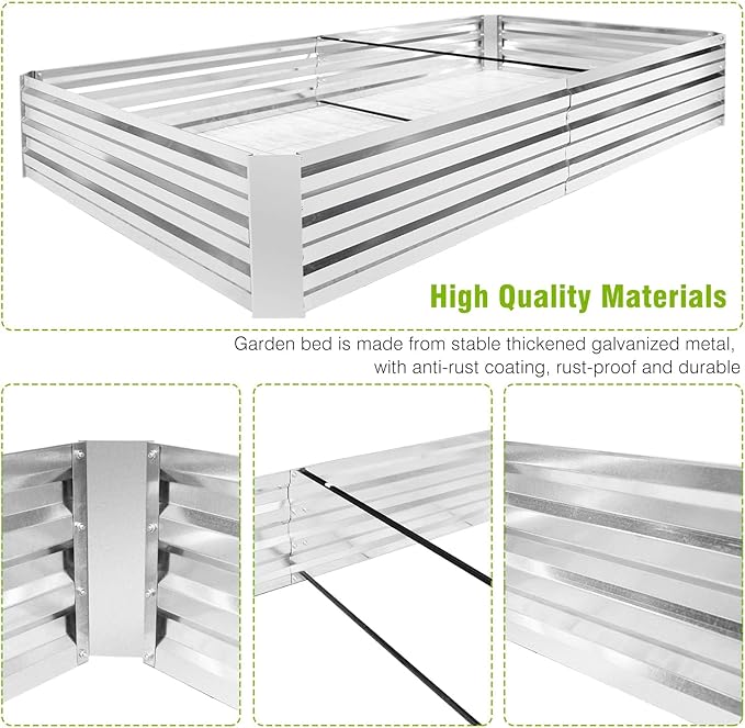 Galvanized Garden Bed Outdoor Raised Garden Bed for Vegetables Flowers and Herbs Planting Boxes Metal Planter Boxes Large Galvanized Steel Raised Bed Kit 8x4x1ft Planter Raised Beds
