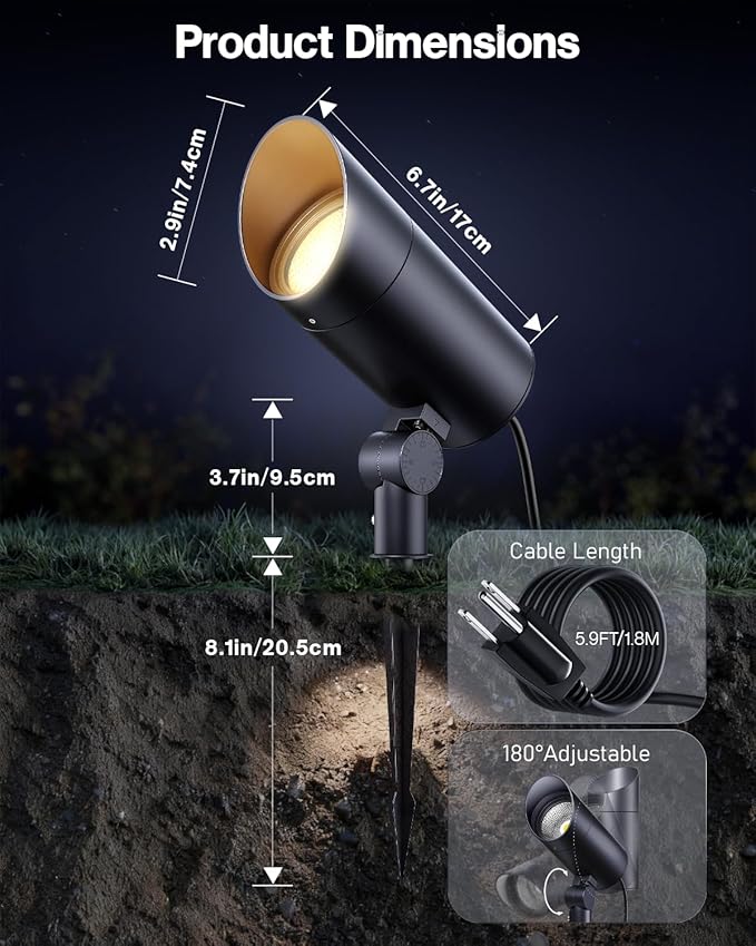 HIBOITEC 1 Pack 30W Outdoor LED Spot Lights 120V Plug in Flag Pole Light 3000LM 3000K Warm White Waterproof Landscape Spotlight for Yard Garden Tree Statue 5.9 FT Cord with Plug