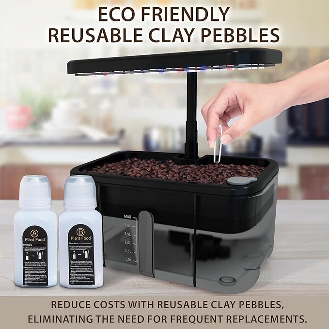 Clay Pebble Hydroponics Growing System Kit – Indoor Herb Garden with Smart LED Grow Light Adjustable Height and Complete Grow Kit – Nutrients Included for Cutting-Edge Indoor Gardening.