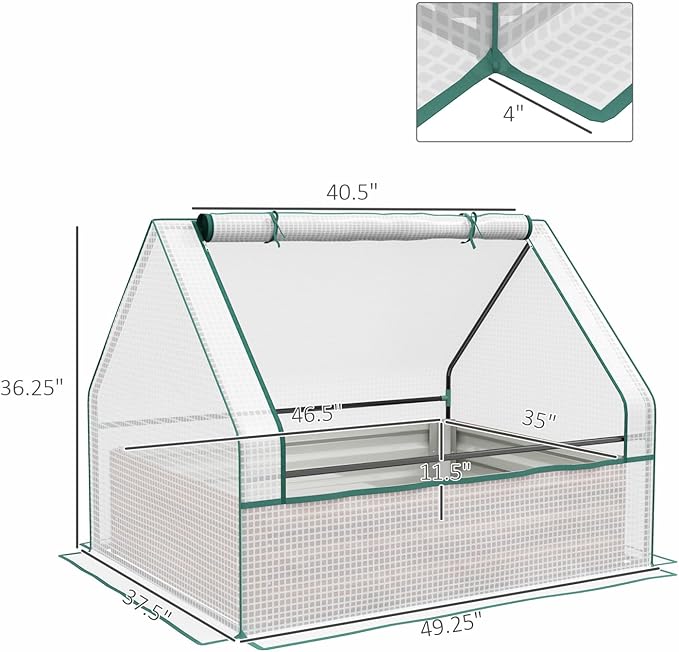 Raised Garden Bed with Mini Greenhouse Cover Galvanized Steel Planter Box for Herbs and Vegetables