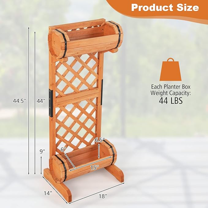 S AFSTAR Raised Garden Bed with Trellis Outdoor Wood Garden Planter W/ 2-Tier Round Planter Box &amp Trellis for Vine Climbing Plants Growing Vertical Plant Container for Garden Patio Balcony Oran