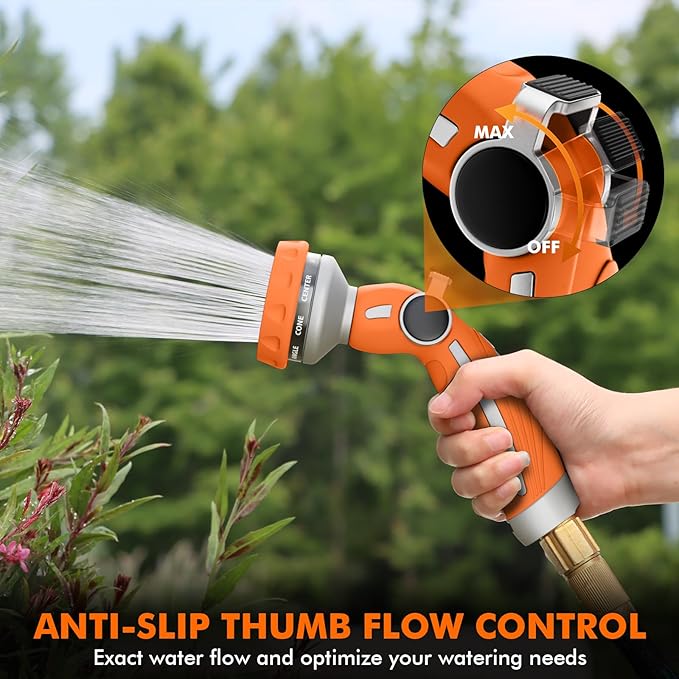 RESTMO Hose Nozzle Heavy Duty Metal Water Hose Sprayer for Garden 9 Spray Patterns | High Pressure | Thumb Flow Control | On/Off Valve Ideal for Lawn &amp Plant Watering Car &amp Pet Washing Or