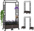 Giantex Planter Boxes with Arch Trellis 5FT Self-Watering Tall Raised Garden Bed w/Wheels Hanging Roof &amp Drainage Holes Outdoor Indoor Tomato Planter for Climbing Vines Vegetables (61x16x58)