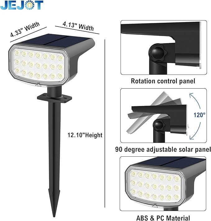 Solar Lights Outdoor Waterproof IP65 Super Bright LED with Lens 3000K 2 Lighting Modes Solar Powered Yard Garden Solar Spot Lights for Outside Landscape Auto On/Off -8 Pack