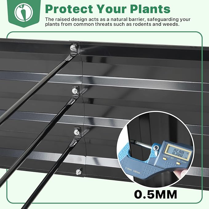 ONCEMORE Galvanized Raised Garden Bed for Vegetables Flowers Herbs Metal Raised Garden Bed Kit with 2 PCS Tomato Cage Gloves Trellis Netting Plant Labels Plant Ties Black 6×3×1FT