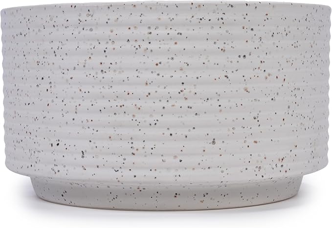 Handmade Ceramic Planter Set of 2 11 8 Diameter White with Vertical Ridges for Aquatic Plants IndoorOutdoor Shelf Table Use Breathable Non Porous Clay