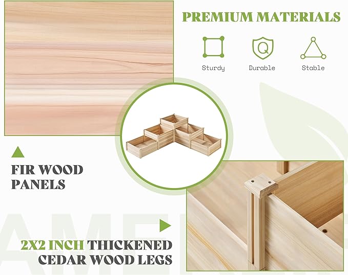 SPECRAFT Raised Garden Bed 3-Tier Outdoor Planter Box Fir Wood with Dividers Shape Adjustable Tool-Free Assembly Ideal for Growing Vegetables Herbs &amp Flowers