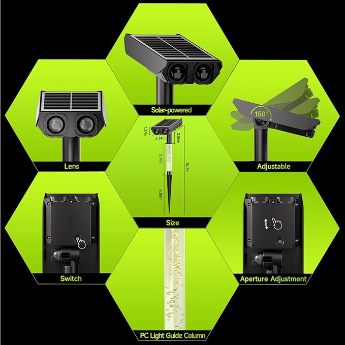 Solar Spotlights Outdoor Waterproof- 2 IN 1 Solar Spot Lights Outdoor with 2 Lighting Modes &amp PC Light Guide Column for Garden Yard Pathway | Warm Yellow 3000k Spotlights | IP65 Waterproof | 4 Pac