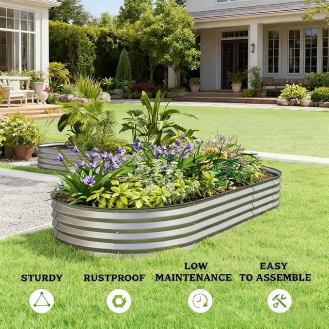 Raised Garden Bed SetRaised Beds for Gardening with Metal Plant Stakesfor Gand Patio