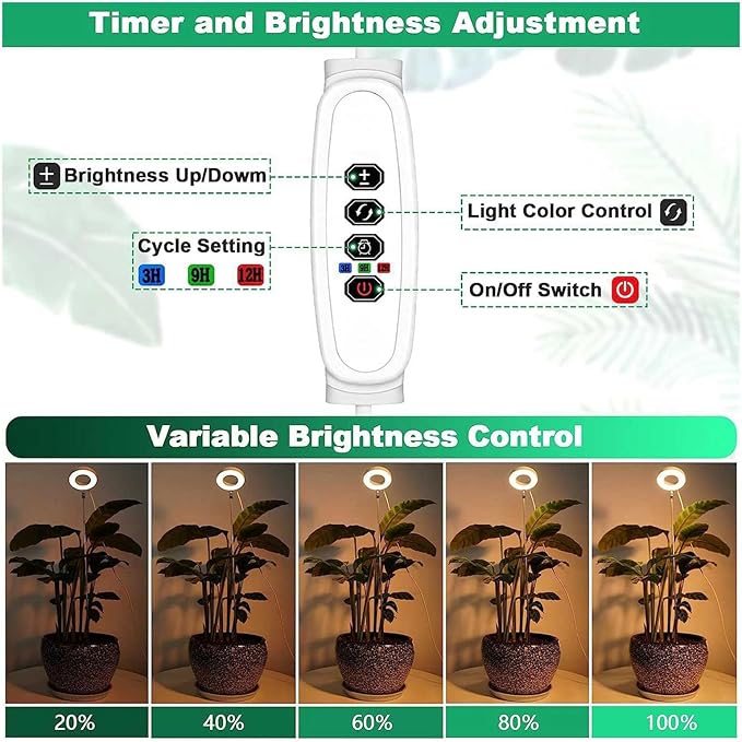 Plant Grow Light Floor Lamp Full Sunlight 10W with Timer and Dimming - Adjustable Brightness Easy Installation Ideal for Large Potted Plants and Indoor Gardening (Black 72 Beads)