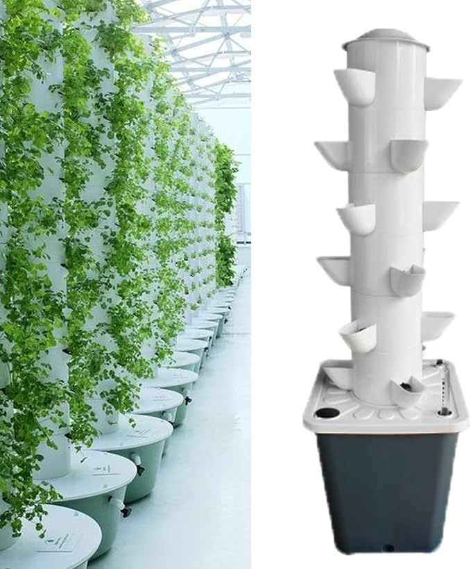 Hydroponics Tower GardenGarden Hydroponic Planting System Hydroponic Growing System Growing Kit for Herbs Fruits and Vegetables with Hydrating Pump(Size:6 Layers 18 Holes)