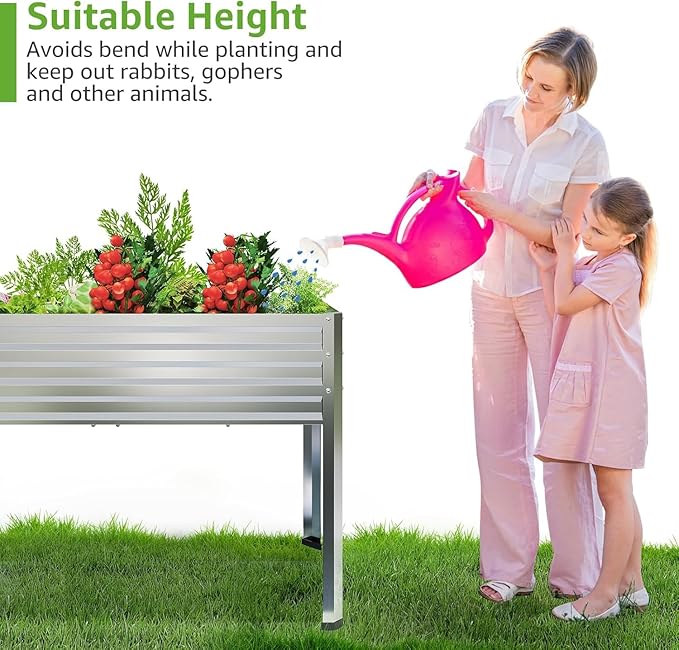 2PCS Galvanized Raised Garden Bed with Legs 48 gallons 48x24x32 Large Metal Elevated Planter Boxes with Drainage Holesfor Vegetables Flowers Backyard Patio Balcony