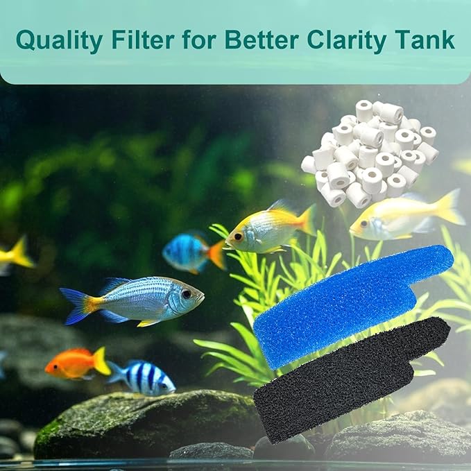 9 PCS Aquarium Media Kit Compatible with Seachem Tidal 110 Gallon (400 Liters) Fish Tank Filter Including 2 Ceramic Rings 2 Blue Foam Filters 2 Carbon Sponge Filters 1 Brush and 2 Mesh Bags