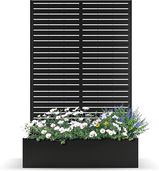 Metal Planter Box with Trellis Planter Box with Privacy Screen Privacy Trellis Outdoor for Climbing Plants with Drainage Holes Raised Garden Bed for Vegetables