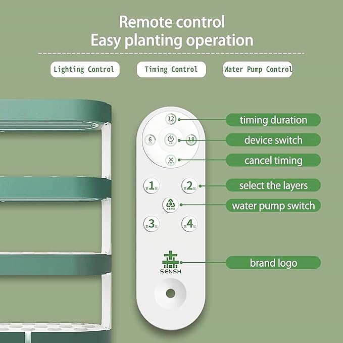 Generic Hydroponic Indoor Garden Growing System - 48 Pods Vertical Herb Garden with LED Grow Light Smart Remote Control Aeroponic Vegetable Kit