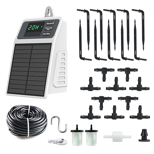 Solar Automatic Drip Irrigation Kit Smart Timer Watering System for 10 Potted Plants Plant Waterer for Balcony Garden Greenhouse Window Sill Indoor Outdoor Use