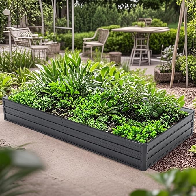 Heavy-Duty Galvanized Steel Raised Garden Bed for Outdoor Vegetables Flowers and Herb Planting – Rust-Resistant Metal Planter Box (8x4x1 FT)