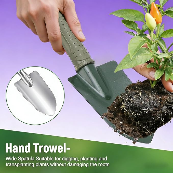 Premium Iron Garden Tool SetY001 with Ergonomic Handle Wide and Narrow Shovel 3 Prong Rake and Storage Bag for Gardening Suitable for Weeding Digging Transplanting Planting