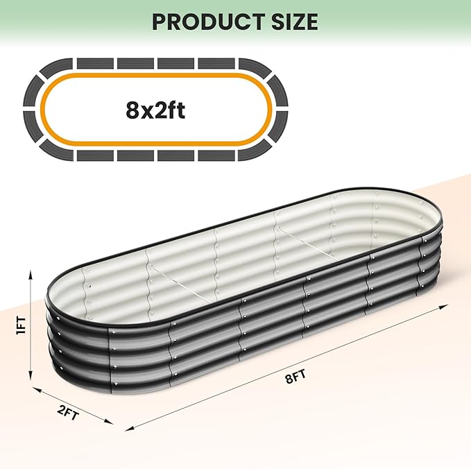 8x2x1FT Galvanized Raised Garden Beds Large Raised Beds for Gardening Above Ground Garden Bed Outdoor Metal Planter Boxes Outdoor for Vegetables Flowers Fruits Dark Grey
