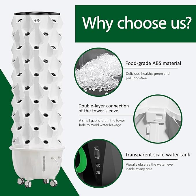 Aeroponic Tower Garden System Vertical Hydroponic Garden Tower Automatic Water Circulation Hydroponics Growing System Kit for Herbs Fruits and Vegetable(223cm/88in)