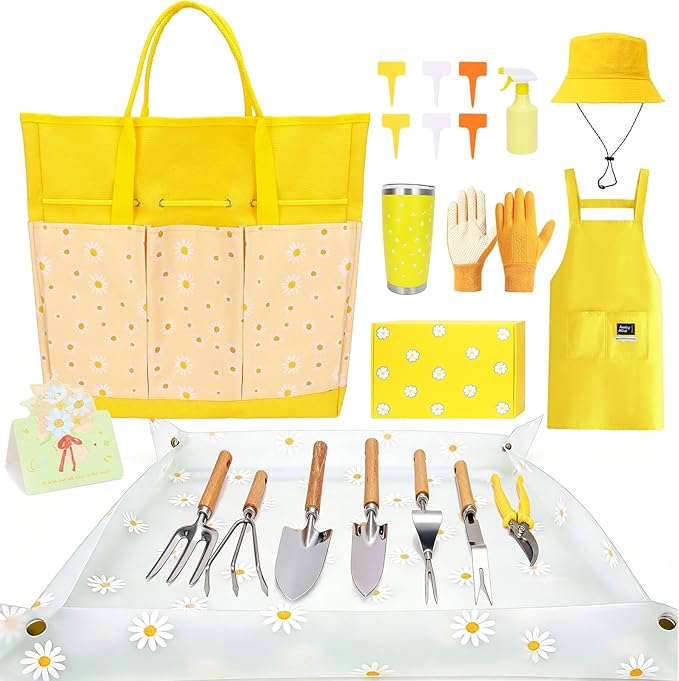 Gardening Tools for WomenGardening Gifts for Women19 PCS Daisy Garden Tools Set Kit with Garden Tool BagHeavy Duty Gardening Hand ToolsMother's Day Birthday for Gardener Mom Grandma Aunt