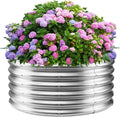 17 Tall Round Outdoor Garden Raised Garden Bed Kits-0.8MM Thick Metal Raised Planter Bed/Ground Planter Box for Variety of FlowersHerbsVegetablesTrees (Silver 40 Dia X 16.5 inches)