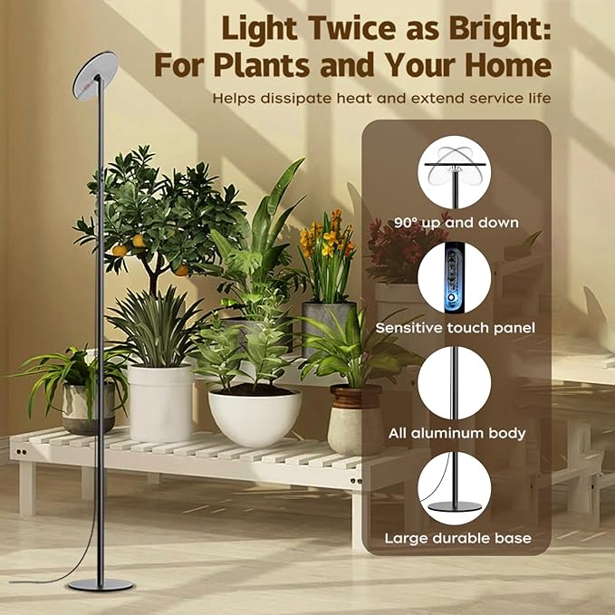 69'' Tall Grow Lights for Indoor Plants Full Spectrum 40W Sunlike Standing Plant Lights for Indoor Growing 10-Level Dimmable Adjustable Height for Various Plant Sizes