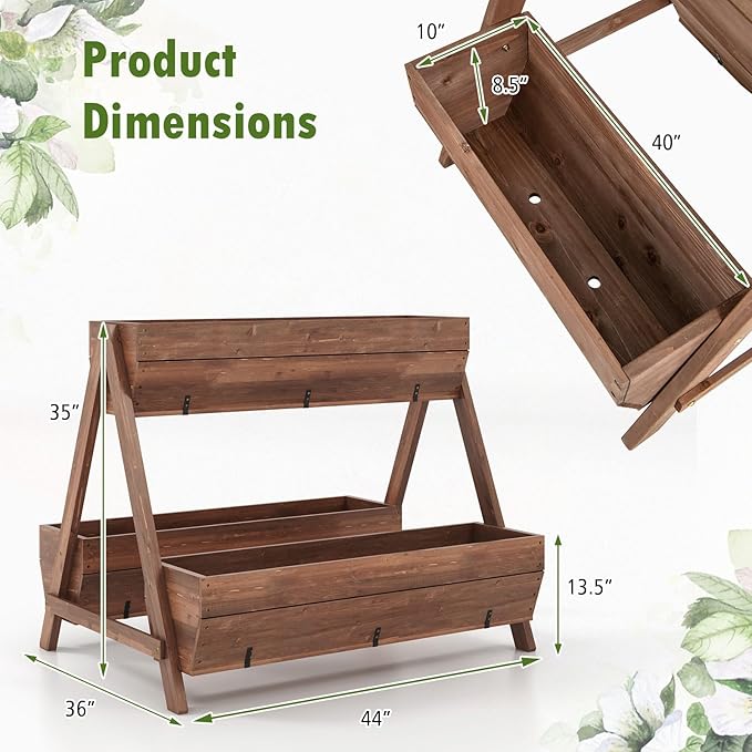 Moccha Vertical Raised Garden Bed 3 Fir Wood Planter Boxes for Flowers Vegetables Herbs Freestanding Flower Bed with Drainage Holes Elevated Garden Planter for Indoor Outdoor (44 x 36 x 35)