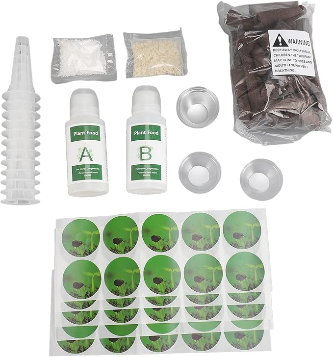 Seed Pod Kit: Grow Anything Kit for Indoor Hydroponics Growing System Hydroponics Supplies with Grow Sponges ab Nutrient Plant Food 50 Pod Labels 12 Plant Baskets Domes